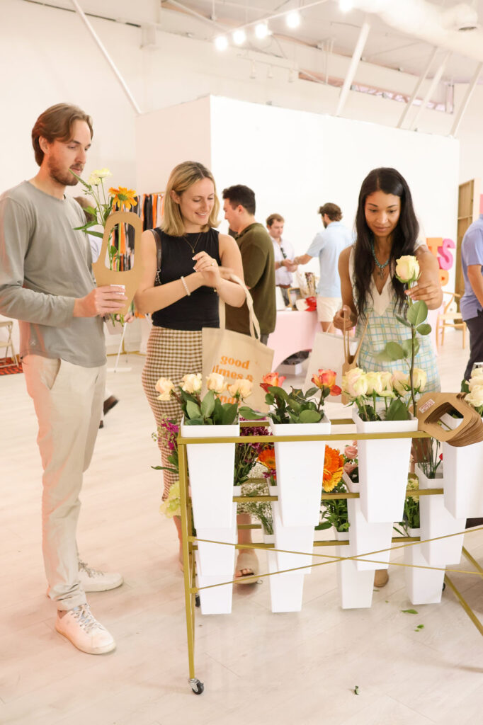 shoppers picking flowers for a bouquet